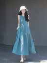 秋服 レディース ファッション オシャレ カワイイ シンプル 大人カワイイ 大きいサイズ フレンチブルー ノースリーブ ベスト ドレス ケーキ スカート フェアリー スイング サスペンダー ロング