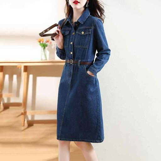 秋服 レディース ファッション オシャレ カワイイ シンプル 大人カワイイ 大きいサイズ デニム ドレス 春秋冬 長袖 Aライン ミドル丈 スカート 秋服 レディース ファッション オシャレ カワイイ シンプル 大人カワイイ 大きいサイズ デニム ドレス 春秋冬 長袖 Aライン ミドル丈 スカート