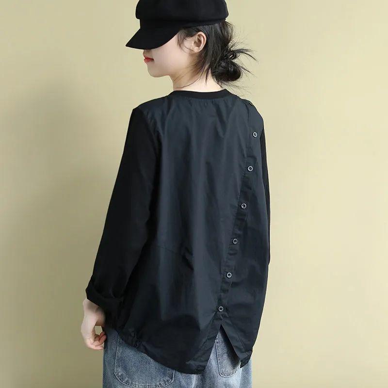 Long-Sleeved - 秋服 レディース ファッション オシャレ カワイイ シンプル 大人カワイイ 大きいサイズ カジュアル 長袖 T シャツ バックスリット 単品 ブレスト トップス 春