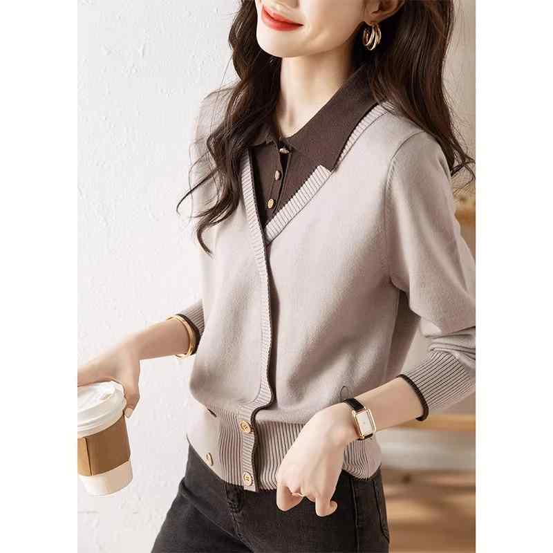 秋服 レディース ファッション オシャレ カワイイ シンプル 大人カワイイ 大きいサイズ ニット シャツ 春秋冬 フェイク ツーピース インナー セーター トップス