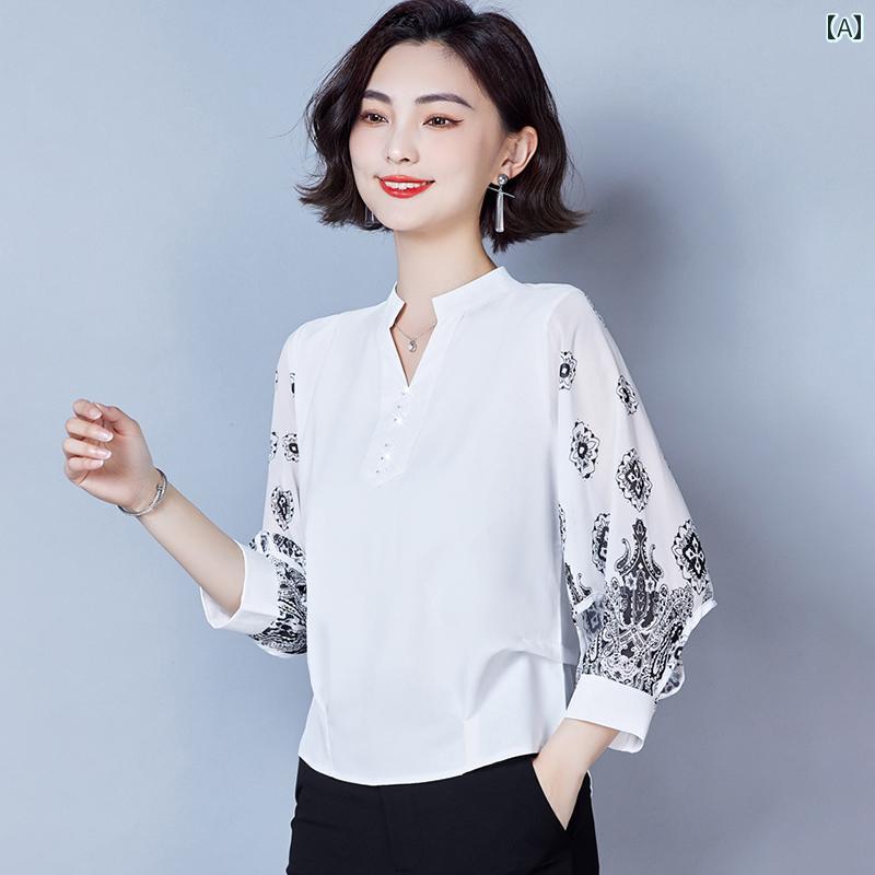 秋服 レディース ファッション オシャレ カワイイ シンプル 大人カワイイ 大きいサイズ シフォン シャツ 春秋 トップス シャツ 七分袖