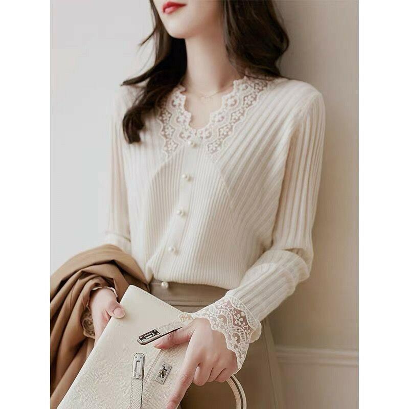 秋服 レディース ファッション オシャレ カワイイ シンプル 大人カワイイ 大きいサイズ ニット シャツ 春秋冬 Vネック インナー セーター トップス