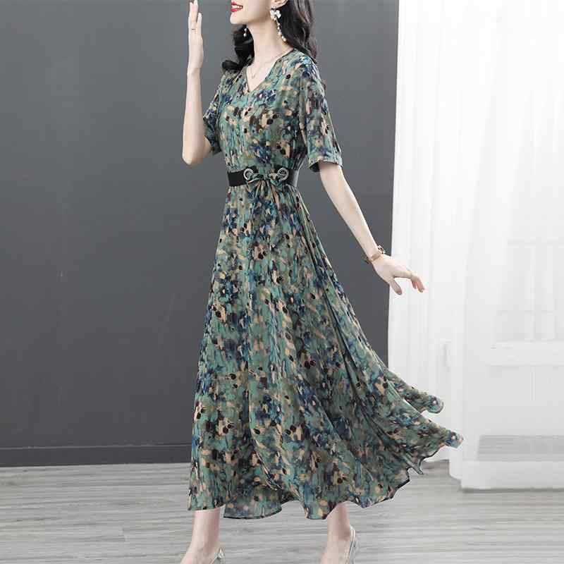 秋服 レディース ファッション オシャレ カワイイ シンプル 大人カワイイ 大きいサイズ シフォン ドレス 春秋秋 スリム 半袖 ミドル丈 スカート