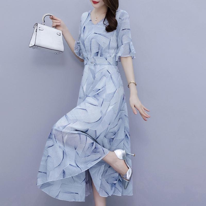 秋服 レディース ファッション オシャレ カワイイ シンプル 大人カワイイ 大きいサイズ シフォン ドレス 秋 花柄 ミドル丈 スカート