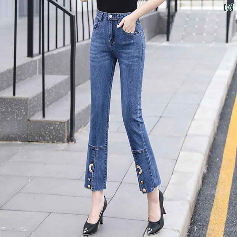 秋服 レディース ファッション オシャレ カワイイ シンプル 大人カワイイ 大きいサイズ ブーツ ジーンズ 春秋 ハイウエスト スリム スリット ストレート パンツ
