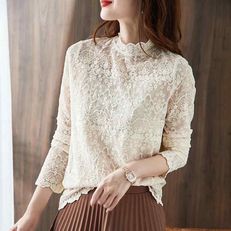 秋服 レディース ファッション オシャレ カワイイ シンプル 大人カワイイ 大きいサイズ 春秋冬 レース シャツ ハーフ ハイネック シック インナー トップス