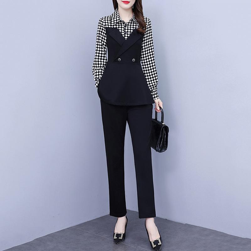 秋服 レディース ファッション オシャレ カワイイ シンプル 大人カワイイ 大きいサイズ スーツ ウエスタン パンツ スリム ツーピース セット