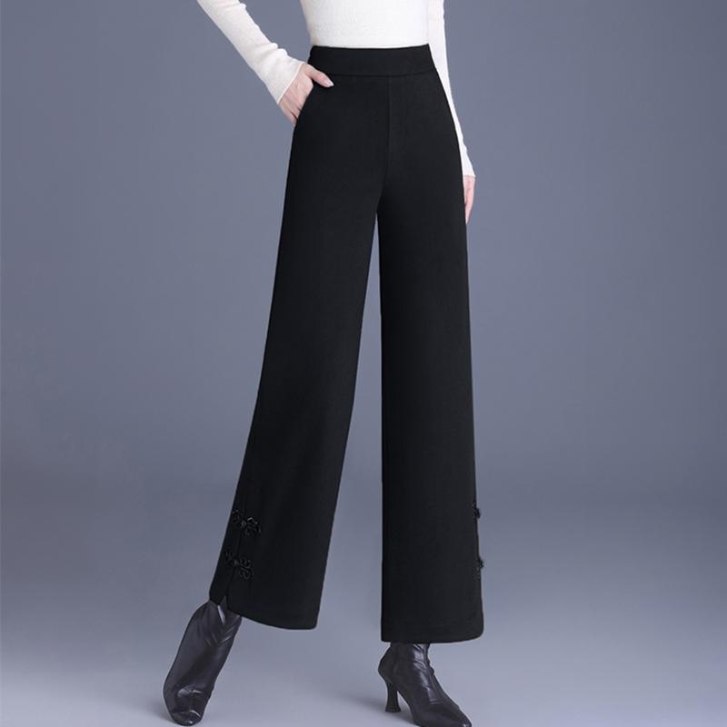 秋服 レディース ファッション オシャレ カワイイ シンプル 大人カワイイ 大きいサイズ ウール ワイド レッグ パンツ 春秋冬 ストレート 九分丈 カジュアル