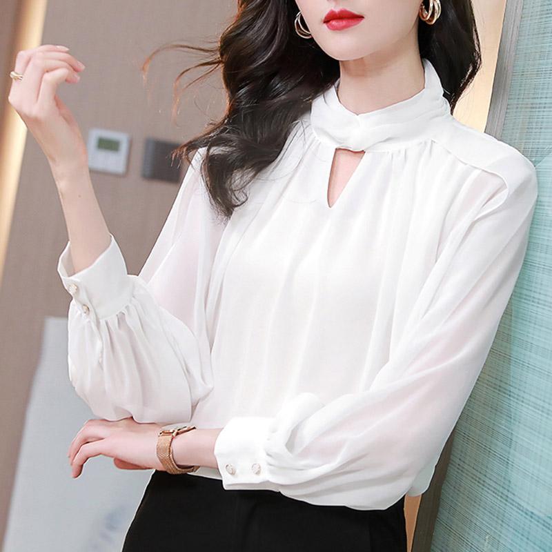 乐天商城 - 秋服 レディース ファッション オシャレ カワイイ シンプル 大人カワイイ 大きいサイズ 白 シフォン シャツ 長袖 トップス ハイエンド シャツ