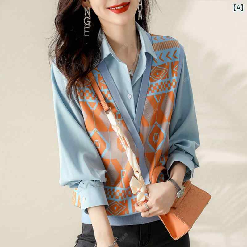 秋服 レディース ファッション オシャレ カワイイ シンプル 大人カワイイ 大きいサイズ フェイク ツーピース ニット ベスト シャツ トップス 長袖