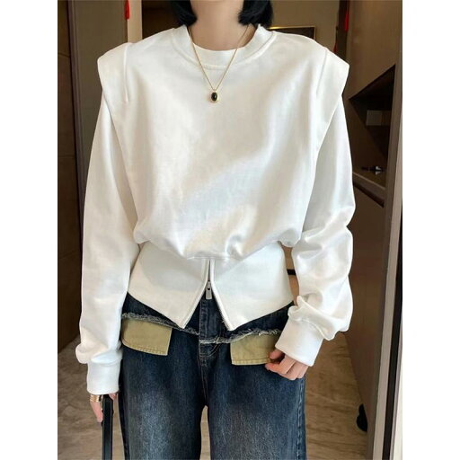 秋服 レディース ファッション オシャレ カワイイ シンプル 大人カワイイ 大きいサイズ ジッパー スリット スウェット シャツ ハイウエスト スリム トップス 秋服 レディース ファッション オシャレ カワイイ シンプル 大人カワイイ 大きいサイズ ジッパー スリット スウェット シャツ ハイウエスト スリム トップス