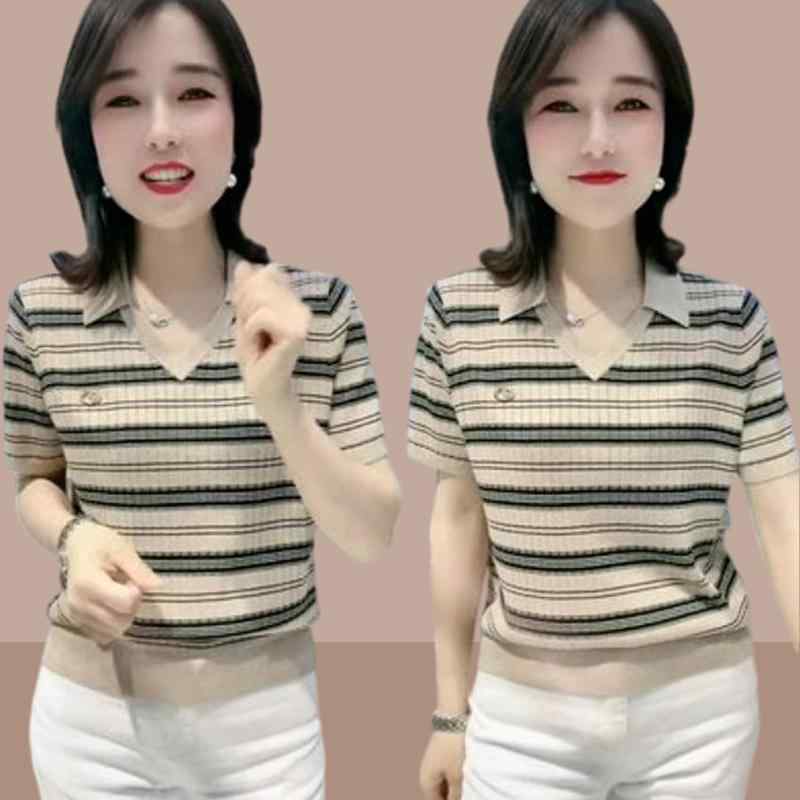 樂天商城 - 秋服 レディース ファッション オシャレ カワイイ シンプル 大人カワイイ 大きいサイズ 半袖 T シャツ セーター トップス ストライプ 西洋風