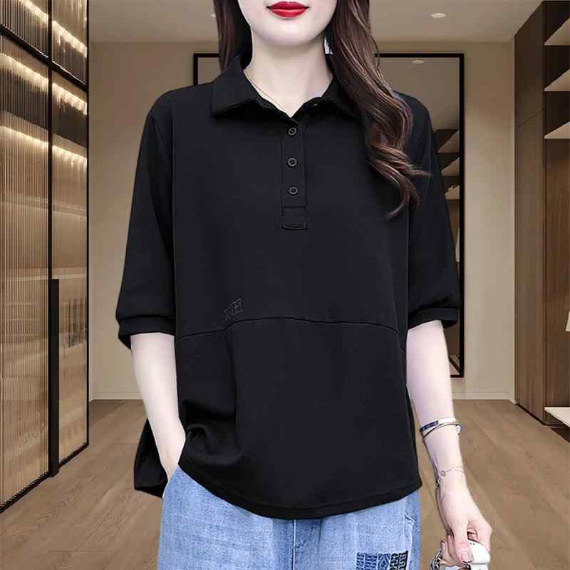 Other - 秋服 レディース ファッション オシャレ カワイイ シンプル 大人カワイイ 大きいサイズ 綿 半袖 T シャツ 秋 カジュアル ポロ シャツ トップス