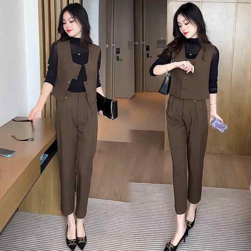 秋服 レディース ファッション オシャレ カワイイ シンプル 大人カワイイ 大きいサイズ スーツ スリム カジュアル ベスト パンツ セット
