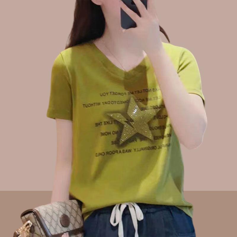 乐天商城 - 秋服 レディース ファッション オシャレ カワイイ シンプル 大人カワイイ 大きいサイズ 半袖 T シャツ Vネック トップス
