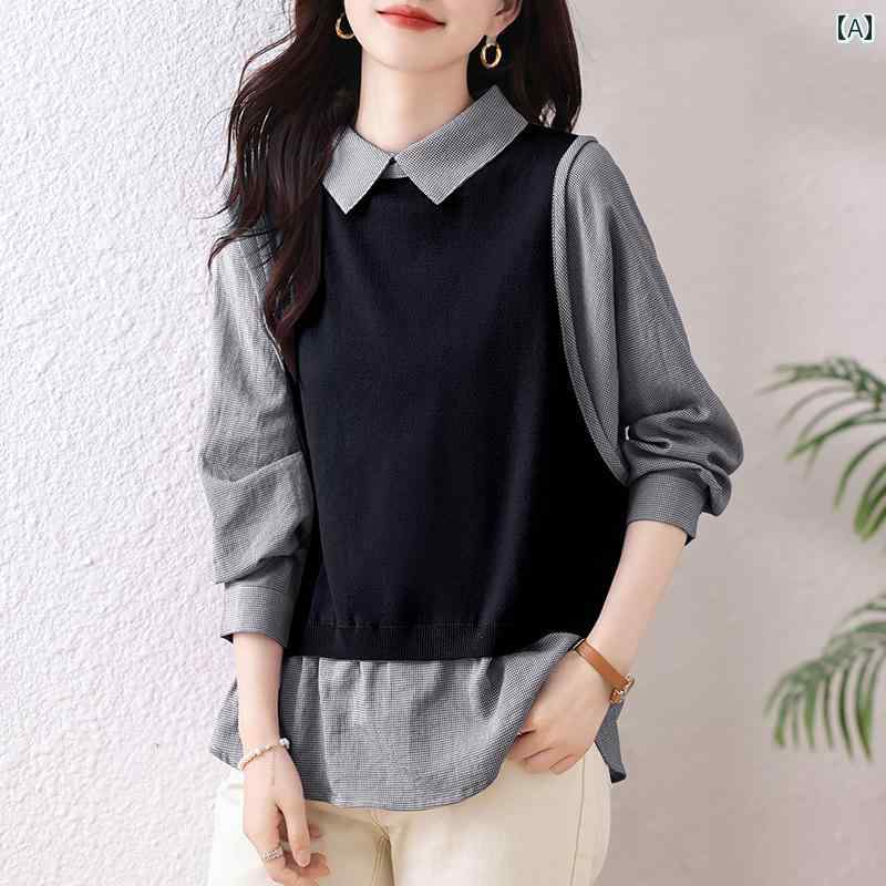 秋服 レディース ファッション オシャレ カワイイ シンプル 大人カワイイ 大きいサイズ フェイク ツーピース トップス シック ハイエンド 長袖 スウェット シャツ
