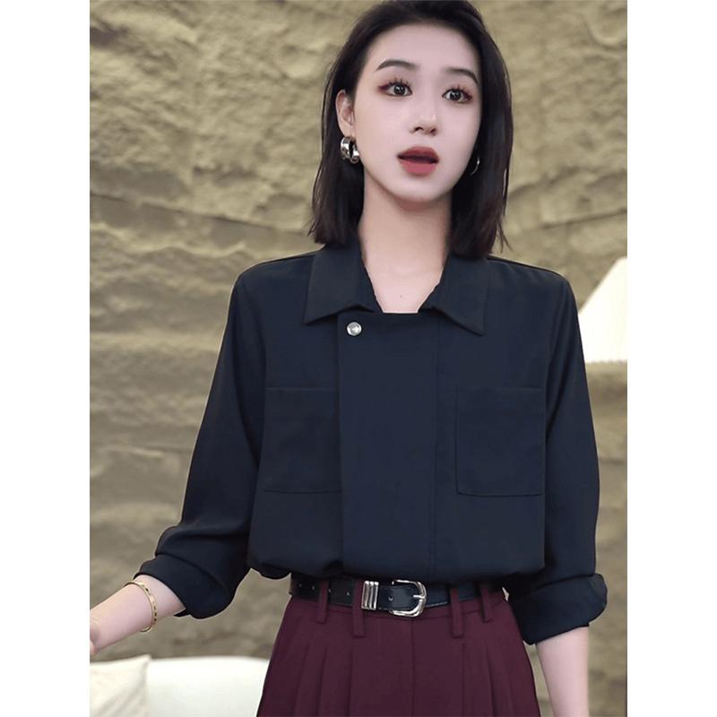 秋服 レディース ファッション オシャレ カワイイ シンプル 大人カワイイ 大きいサイズ 秋 ポロ カラー ジッパー シャツ