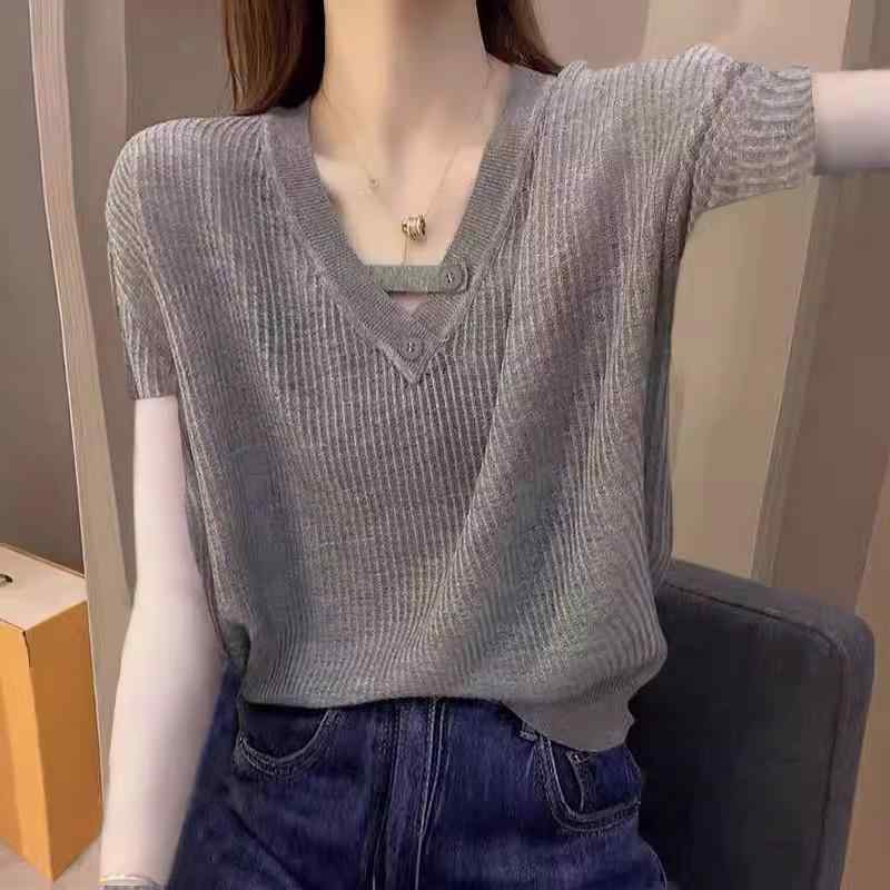 秋服 レディース ファッション オシャレ カワイイ シンプル 大人カワイイ 大きいサイズ 半袖 T シャツ セーター 秋 薄手 スリム 無地 トップス