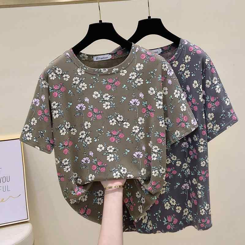 Other - 秋服 レディース ファッション オシャレ カワイイ シンプル 大人カワイイ 大きいサイズ 綿 半袖 T シャツ 秋 プリント ラウンドネック カバー スリム トップス