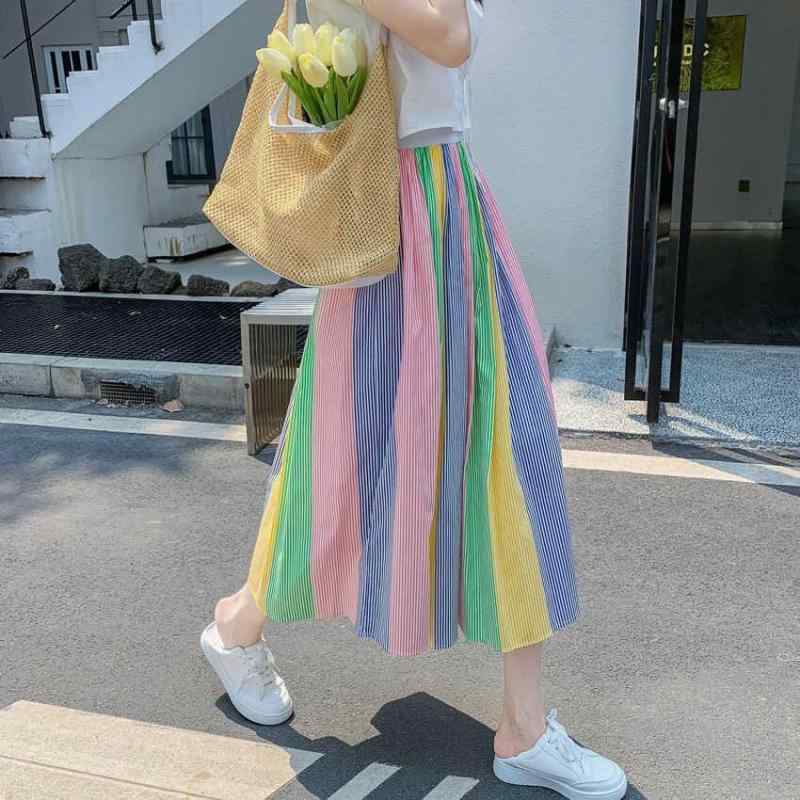 秋服 レディース ファッション オシャレ カワイイ シンプル 大人カワイイ 大きいサイズ 韓国スタイル ストライプ スカート 春秋 ヒップ カバー スリム カジュアル ミドル丈 アンブレラ スカート