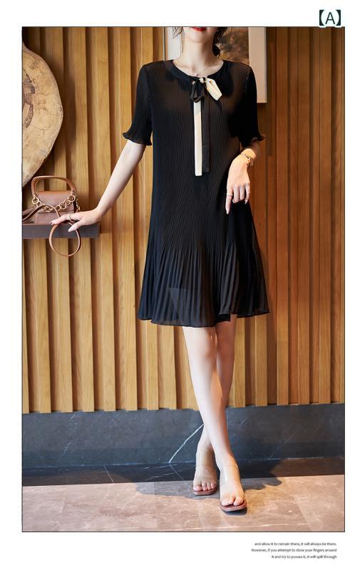 秋服 レディース ファッション オシャレ カワイイ シンプル 大人カワイイ 大きいサイズ 秋 韓国ファッション スタイル スリム ブラック スカート カジュアル シフォン ドレス