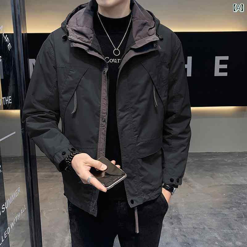 秋冬コーデ メンズ ファッション 服 男性用 オシャレ シンプル 大人 かっこいい ストリート カジュアル ソリッドカラー ジャケット ワークウェア フード付き機能 ジャケット