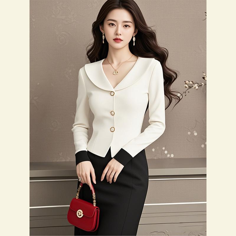 秋服 レディース ファッション オシャレ カワイイ シンプル 大人カワイイ 大きいサイズ 秋 ハイエンド エレガント スタイル 軽 白 トップス スーツ スカート