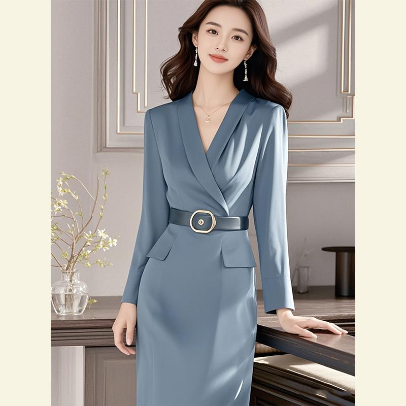 秋服 レディース ファッション オシャレ カワイイ シンプル 大人カワイイ 大きいサイズ ハイエンド 青 軽 スタイル スーツ ドレス 秋