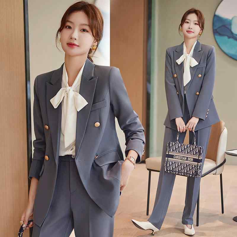 秋服 レディース ファッション オシャレ カワイイ シンプル 大人カワイイ 大きいサイズ グレー スーツ スタイル ジャケット カジュアル ウェア フォーマル