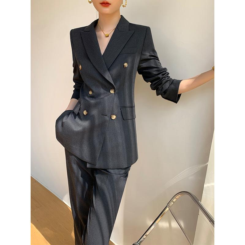 秋服 レディース ファッション オシャレ カワイイ シンプル 大人カワイイ 大きいサイズ グレー スーツ スタイル ハイエンド 韓国ファッション 九分丈 パンツ