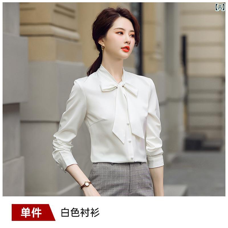 リコットの秋服 レディース ファッション オシャレ カワイイ シンプル 大人カワイイ 大きいサイズ 白 長袖 シャツ トップス リボン｜アングル2
