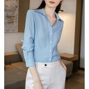 秋服 レディース ファッション オシャレ カワイイ シンプル 大人カワイイ 大きいサイズ ブルー シャツ 韓国ファッション カジュアル スリム インナーウェア 秋 長袖 トップス