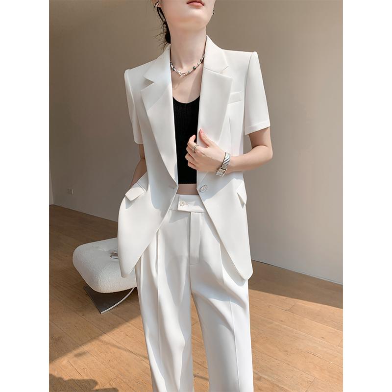 Other - 秋服 レディース ファッション オシャレ カワイイ シンプル 大人カワイイ 大きいサイズ サマー スーツ スタイル 薄手 フォーマルウェア ハイエンド 白 半袖