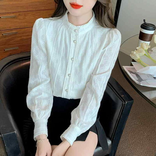 秋服 レディース ファッション オシャレ カワイイ シンプル 大人カワイイ 大きいサイズ レース 白 シャツ スタイル フレンチレース トップス スタンドカラー 長袖 インナー 秋服 レディース ファッション オシャレ カワイイ シンプル 大人カワイイ 大きいサイズ レース 白 シャツ スタイル フレンチレース トップス スタンドカラー 長袖 インナー