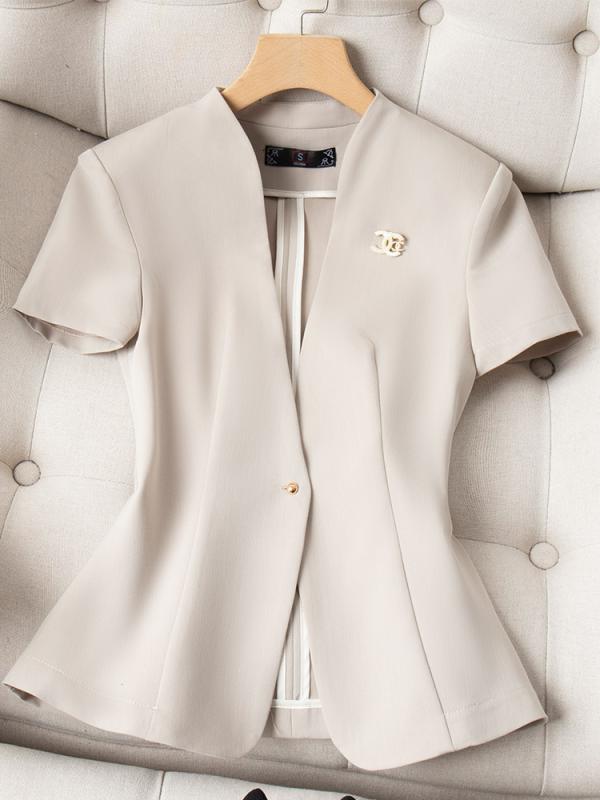 秋服 レディース ファッション オシャレ カワイイ シンプル 大人カワイイ 大きいサイズ エコ レザー 半袖 秋 薄手 フロント スーツ スタイル