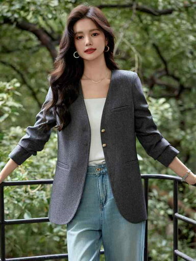 秋服 レディース ファッション オシャレ カワイイ シンプル 大人カワイイ 大きいサイズ ノー カラー スーツ スタイル ジャケット ハイエンドノー アイロン Vネック トップス 秋服 レディース ファッション オシャレ カワイイ シンプル 大人カワイイ 大きいサイズ ノー カラー スーツ スタイル ジャケット ハイエンドノー アイロン Vネック トップス