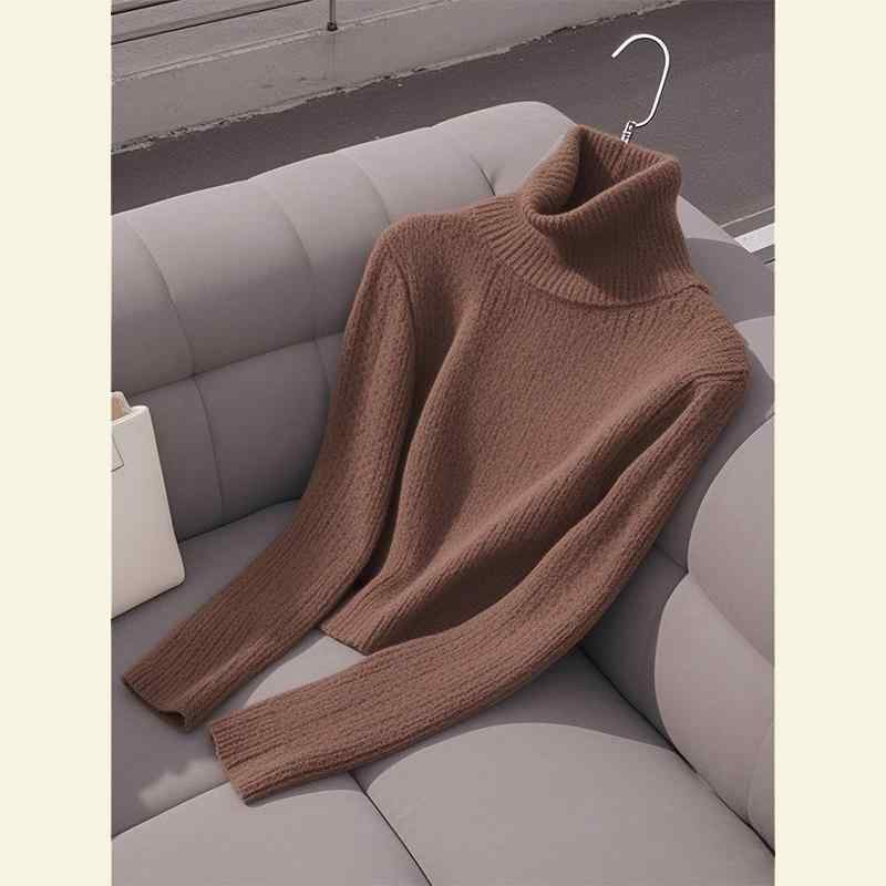 秋服 レディース ファッション オシャレ カワイイ シンプル 大人カワイイ 大きいサイズ ハイエンド ニットウェア ブラウン タートルネック セーター