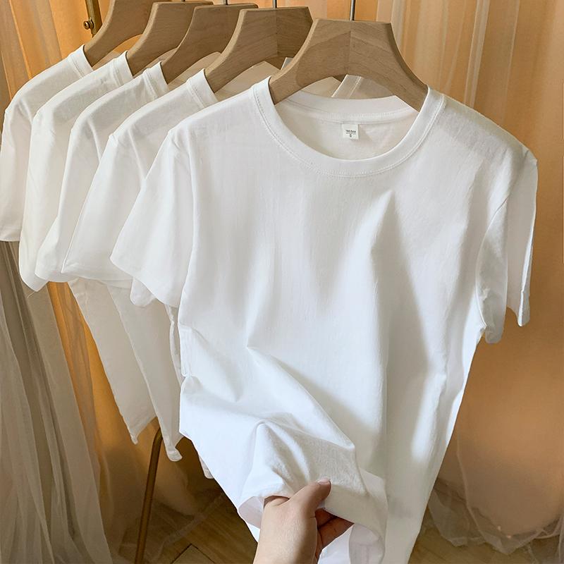 Rakuten - 秋服 レディース ファッション オシャレ カワイイ シンプル 大人カワイイ 大きいサイズ 白 半袖 T シャツ 秋 無地 綿 カジュアル トップス レイヤリング
