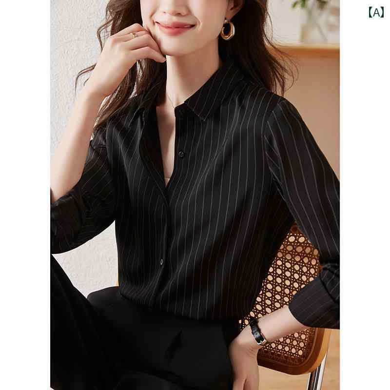 秋服 レディース ファッション オシャレ カワイイ シンプル 大人カワイイ 大きいサイズ ストライプ シャツ 秋 通勤 ウェア シャツ スタイリッシュ 長袖 OL トップス