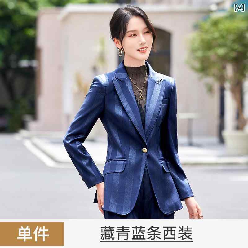 秋服 レディース ファッション オシャレ カワイイ シンプル 大人カワイイ 大きいサイズ ジャケット 単品 ストライプ スーツ スタイル 秋冬 通勤 ウェア マネージャー フォーマル ジャケット スーツ スタイル