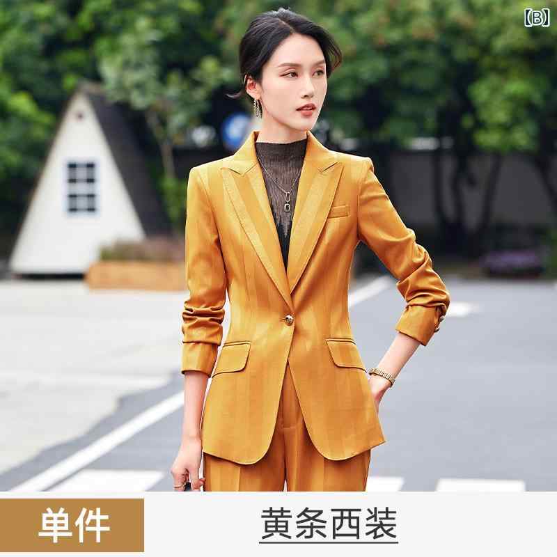秋服 レディース ファッション オシャレ カワイイ シンプル 大人カワイイ 大きいサイズ ジャケット 単品 ストライプ スーツ スタイル 秋冬 通勤 ウェア マネージャー フォーマル ジャケット スーツ スタイル