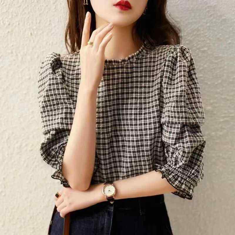 Other - 秋服 レディース ファッション オシャレ カワイイ シンプル 大人カワイイ 大きいサイズ チェック柄 韓国ファッション 秋 五分袖 シャツ T ゆったり 白 快適 ボトムス アウター トップス