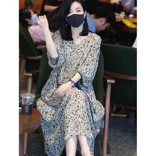 秋服 レディース ファッション オシャレ カワイイ シンプル 大人カワイイ 大きいサイズ 秋 フィット ウエスト タイ プリント ドレス 七分袖 Vネック ロング スカート 秋服 レディース ファッション オシャレ カワイイ シンプル 大人カワイイ 大きいサイズ 秋 フィット ウエスト タイ プリント ドレス 七分袖 Vネック ロング スカート