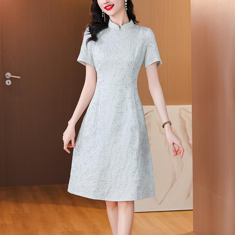 秋服 レディース ファッション オシャレ カワイイ シンプル 大人カワイイ 大きいサイズ チャイナ ドレス 秋 スリムフィット ミッド スカート 半袖