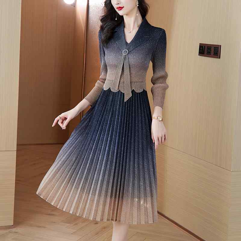 秋服 レディース ファッション オシャレ カワイイ シンプル 大人カワイイ 大きいサイズ スリム 長袖 ドレス プリーツ ハイエンド 秋 スカート