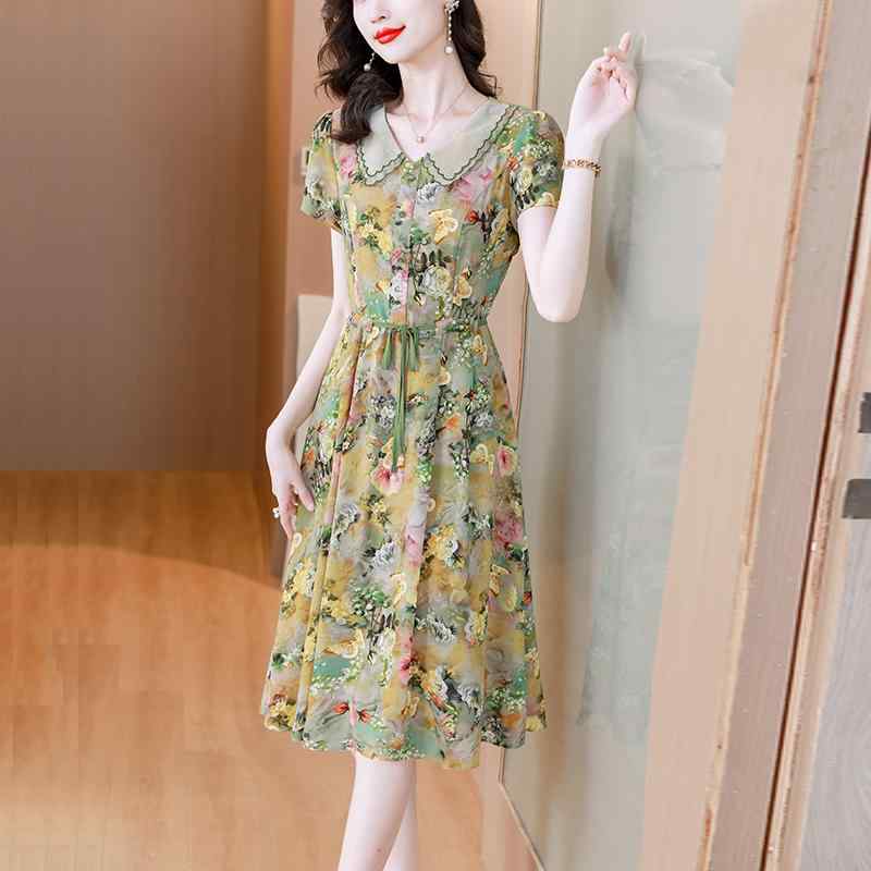 Rakuten - 秋服 レディース ファッション オシャレ カワイイ シンプル 大人カワイイ 大きいサイズ 秋服 ハイエンド シフォン ドレス 秋 花柄 スカート