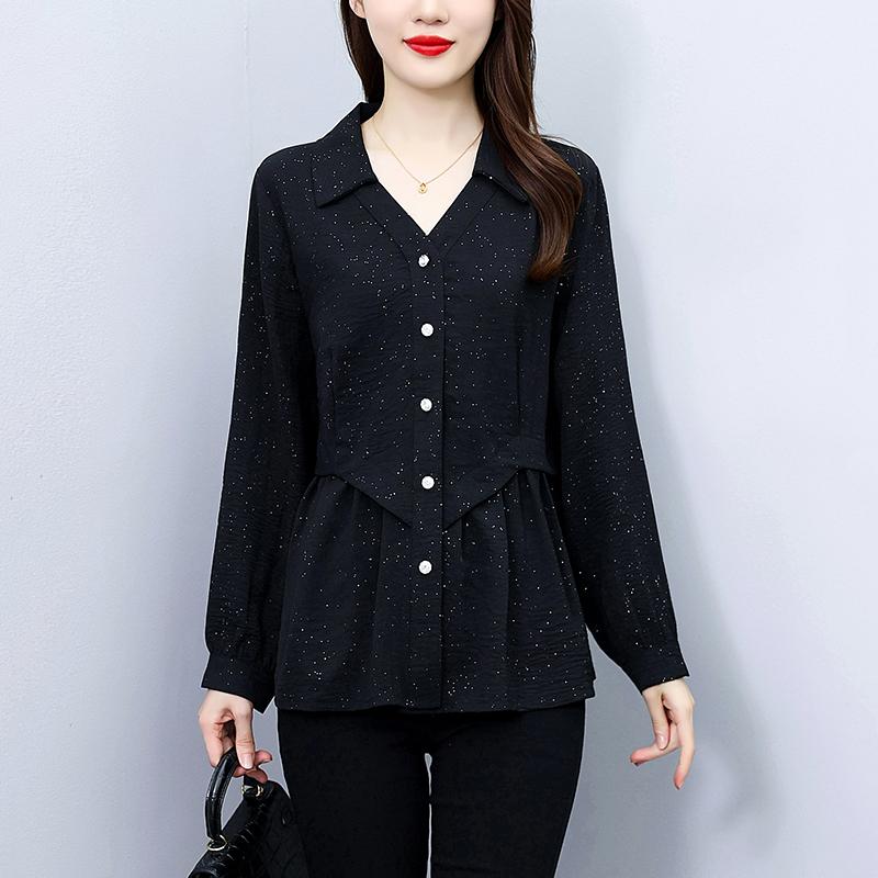 秋服 レディース ファッション オシャレ カワイイ シンプル 大人カワイイ 大きいサイズ ミドル丈 黒 長袖 シャツ スタイル 秋 ハイエンド トップス