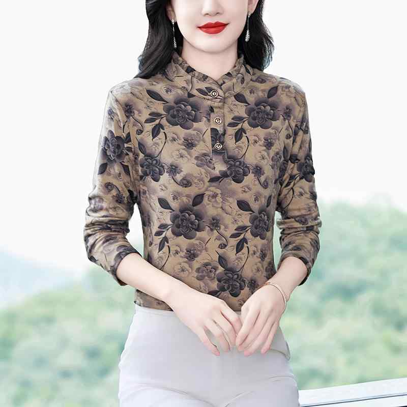 Other - 秋服 レディース ファッション オシャレ カワイイ シンプル 大人カワイイ 大きいサイズ レトロ プリント 長袖 T シャツ 通勤 ウェア トップス 秋 カジュアル