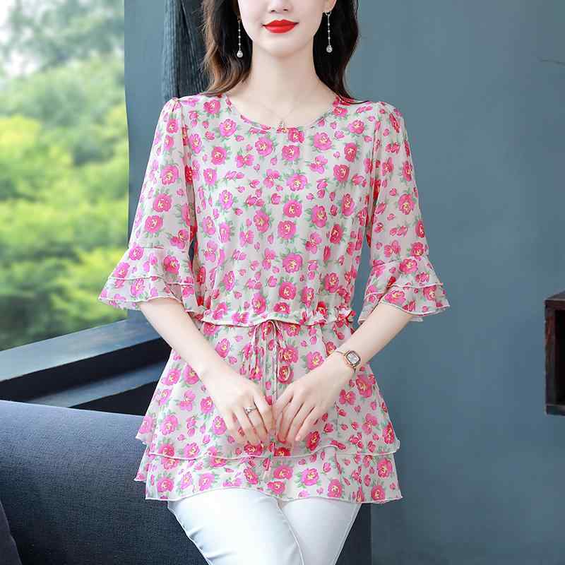 Rakuten - 秋服 レディース ファッション オシャレ カワイイ シンプル 大人カワイイ 大きいサイズ 秋 スタイル 花柄 シフォン シャツ スリム トップス
