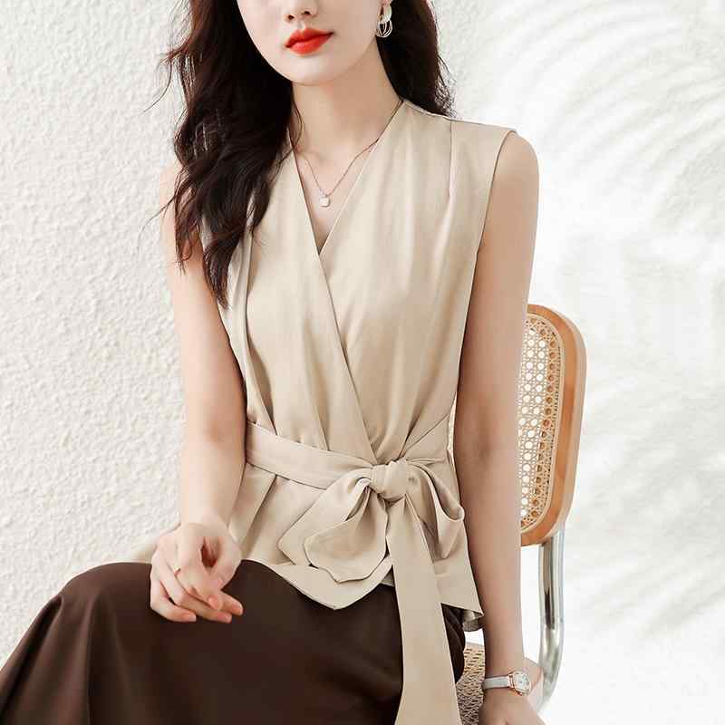 乐天商城 - 秋服 レディース ファッション オシャレ カワイイ シンプル 大人カワイイ 大きいサイズ 綿 リネン ホルターネックキャミソール 秋 ハイエンド Vネック ノースリーブ トップス シャツ